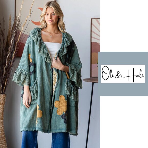 ππOli & Hali LAST ONE! FLOWER PATCHWORK LACE RUFFLE DUSTER NWT Sz L - Picture 2 of 15